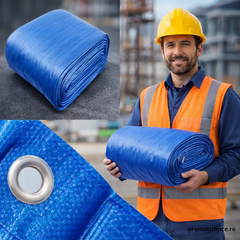 Set 2 Bucăți Prelată Impermeabilă 5x6m 175 g/mp Albastră – Protecție UV, Ochiuri Metalice, Prelată Rezistentă pentru Lemne, Acoperiș, Utilaje PromotiiZilnice