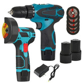 Kit Masina de gaurit cu impact 12V + Mini polizor unghiular, 2 baterii si husa, 5 Discuri