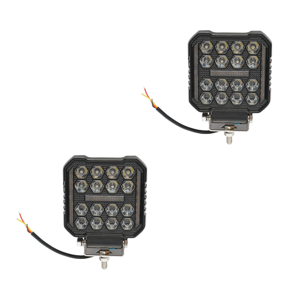 Set 2 Proiectoare Patrate Auto LED 48W cu DRL, 9-80V, Lumina Alb-Galben, IP67 - PromotiiZilnice