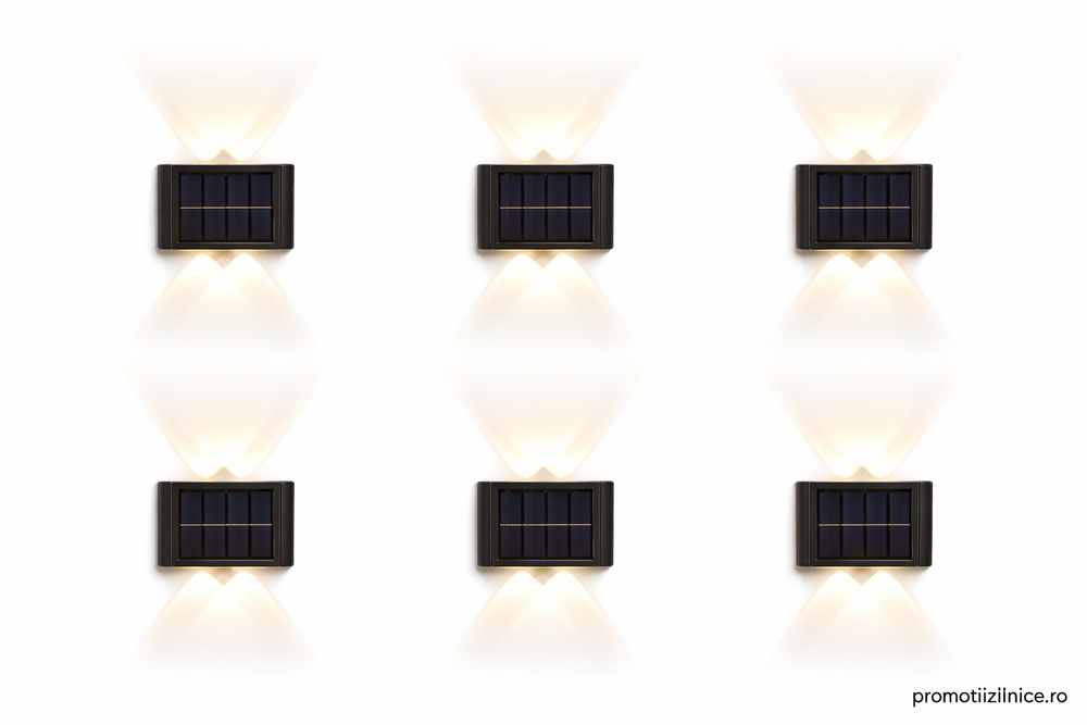 Set 6 x Lampă de Perete Solară Exterior cu 4 LED-uri, Senzor Mișcare & Rezistentă la Apă PromotiiZilnice