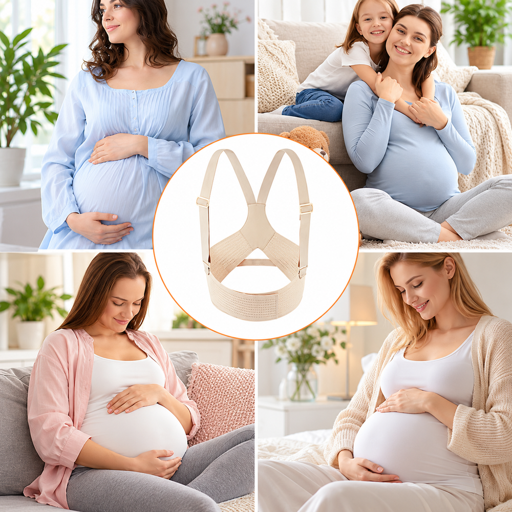 Centură de Susținere pentru Gravide, Suport Abdominal și Lombar, Bretele Reglabile, Material Respirabil BunSiPractic