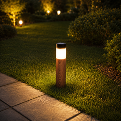 Set 4 Lampi Solare LED pentru Gradina si Alei, Aspect Lemn Natural, Aprindere Automata, Rezistente la Intemperii, Lumina Alba Calda BoomSale