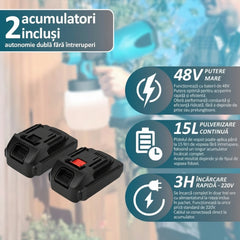 Pistol de vopsit cu acumulator 48V, 800 ml, 3 moduri pulverizare, debit reglabil - PromotiiZilnice