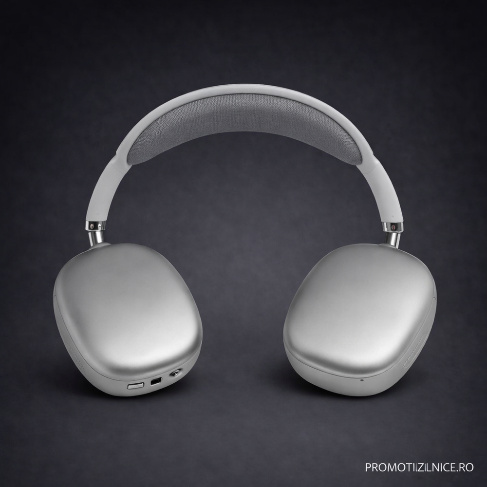 Casti Wireless P9 Pro Max Bluetooth 5.3, Alb-Argintiu, Autonomie 15-20 Ore, Microfon Integrat PromotiiZilnice