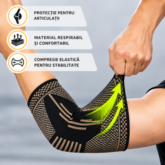 Set 2 Cotiere Compresive cu Inserție de Cupru, Suport Elastic pentru Cot, Sport și Activități Zilnice, Negru PromotiiZilnice