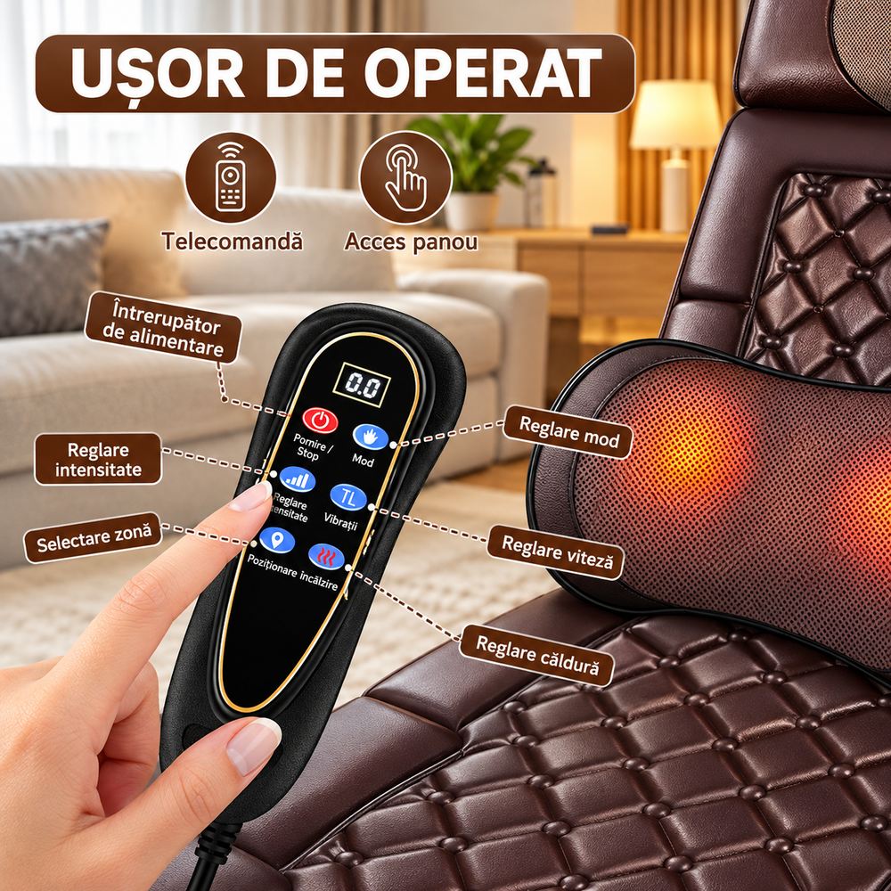 Saltea de Masaj Corporal 5 în 1, cu Încălzire, Shiatsu, Vibrații, Tracțiune cu Aer, 20 Noduri Cervicale, 24 Noduri pentru Picioare, Pliabilă PromotiiZilnice