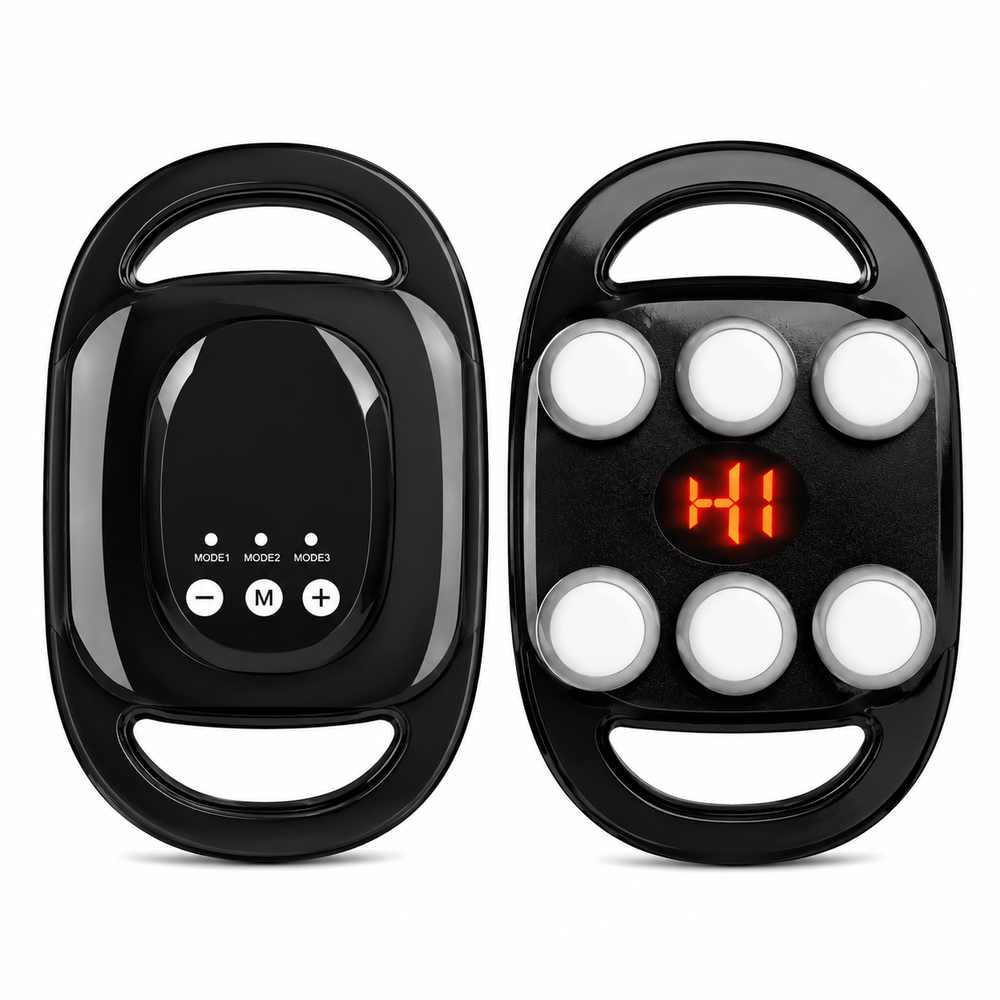 Aparat de Masaj Profesional cu 6 Capete, Display Digital, Lumină LED Roșie, Portabil, Relaxare Musculară Profundă Powersale