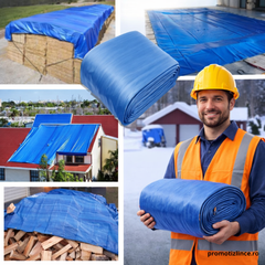 Set 2 Bucăți Prelată Impermeabilă 5x6m 175 g/mp Albastră – Protecție UV, Ochiuri Metalice, Prelată Rezistentă pentru Lemne, Acoperiș, Utilaje PromotiiZilnice