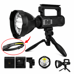 Lanterna LED Profesionala 4000 Lumeni cu Powerbank, Trepied Inclus, 4 Moduri Iluminare, USB, Raza Lunga + CADOU Lanterna Frontala cu Senzor Miscare PromotiiZilnice