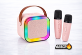 Boxa Portabila Karaoke cu 2 Microfoane Wireless, Bluetooth, LED RGB, Radio FM – Set Karaoke Copii & Familie, Roz PromotiiZilnice