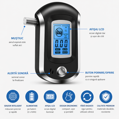 Tester Alcoolemie Digital Portabil cu 5 Muștiucuri, Afișaj LCD, Rezultate Rapide și Precise PromotiiZilnice