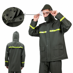 Costum Impermeabil Ploaie Profesional, Set Geaca si Pantaloni, Cu Gluga, Respirabil, Reflectorizant, Protectie Completa Exterior-Marime Universala- Powersale