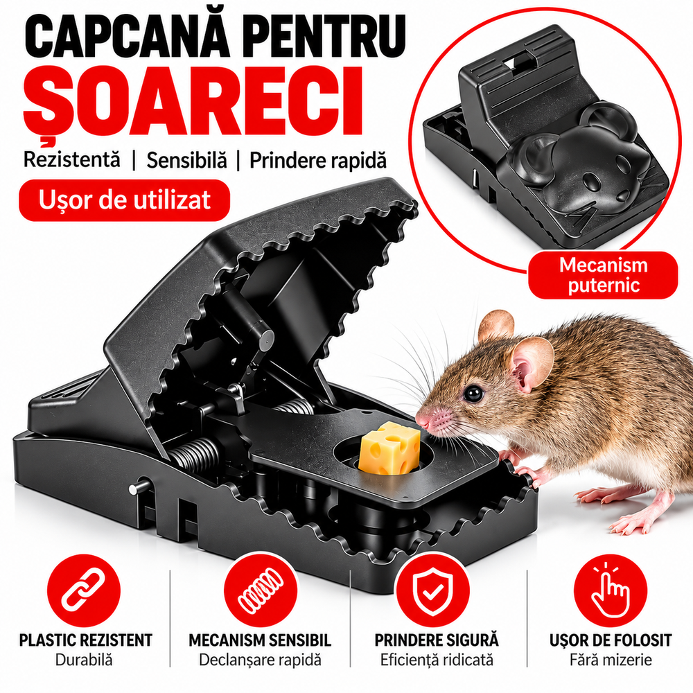 Set 10 Capcane din Plastic pentru Soareci 14x7.5cm cu Declansare Rapida, Reutilizabile PromotiiZilnice