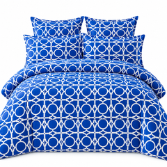 Lenjerie de Pat din Finet, 4 Piese, Albastru cu Model Geometric Powersale