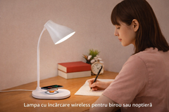 Lampă de birou LED cu încărcare wireless albă – iluminare practică pentru birou și noptieră Powersale