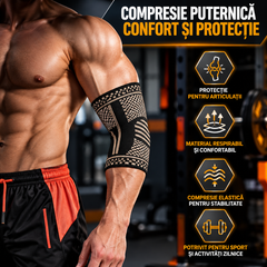 Set 2 Cotiere Compresive cu Inserție de Cupru, Suport Elastic pentru Cot, Sport și Activități Zilnice, Negru PromotiiZilnice