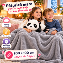 Jucărie de Pluș 2 în 1 cu Păturică Pufoasă 200 × 100 cm, Fermoar Ascuns, Panda, Gâscă, Ursuleț sau Elefant, Model la Alegere Powersale