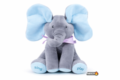 Jucarie de plus interactiva ABSCR Elefant Peek-a-Boo, canta si se joaca Cucu Bau, misca urechile, 2 moduri de joc, 33 x 16 cm, material moale, pentru copii PromotiiZilnice