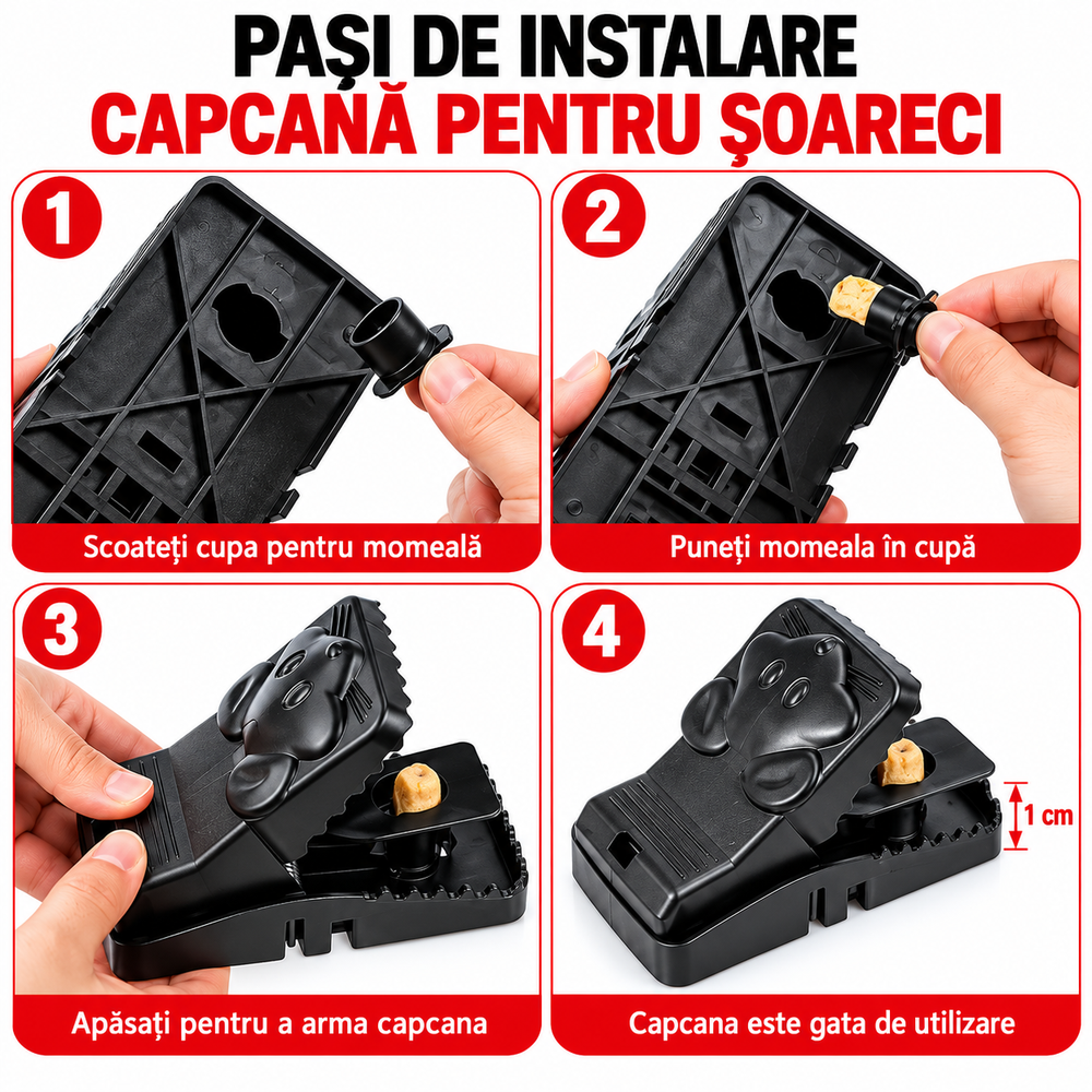 Set 10 Capcane din Plastic pentru Soareci 14x7.5cm cu Declansare Rapida, Reutilizabile PromotiiZilnice