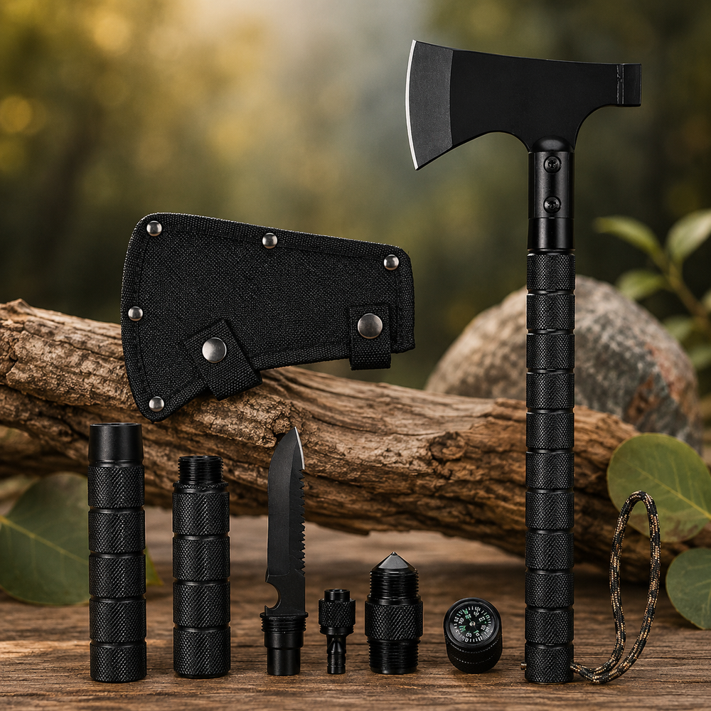 Accesoriu Multifunctional 6 in 1 pentru Camping si Excursii, cu Busola si Fluier, 43.5 cm BoomSale