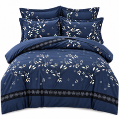 Lenjerie de Pat din Finet, 4 Piese, Model Floral, Bleumarin Powersale