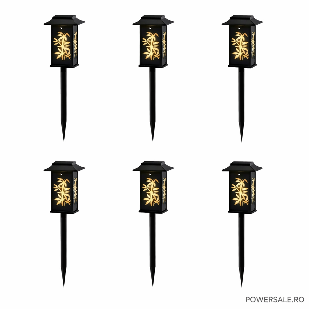 Set 6 Bucăți – Lampă Solară Decorativă pentru Grădină, Model Frunze, IP44, ABS Negru Powersale