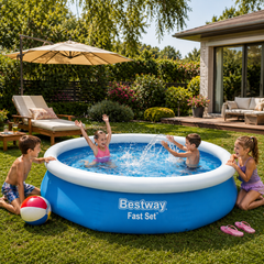 Piscina Gonflabila Bestway Fast Set Rotunda 244 x 61 cm, Capacitate 1880 Litri, Montaj Rapid, Albastra Powersale