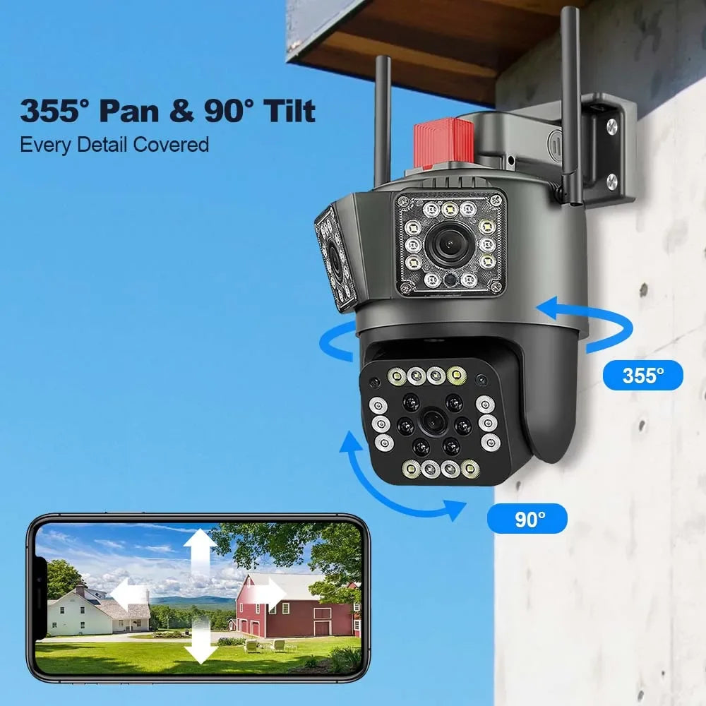 Set 2 camere triple Wi-Fi 6K, 12MP, audio bidirecțional, detecție mișcare AI, night vision, PTZ PromotiiZilnice