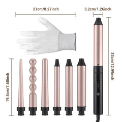 Set Ondulator profesional 6 in 1, bucle, umed uscat, cu dubla utilizare, ondulator electric, Ceramica ionica PromotiiZilnice