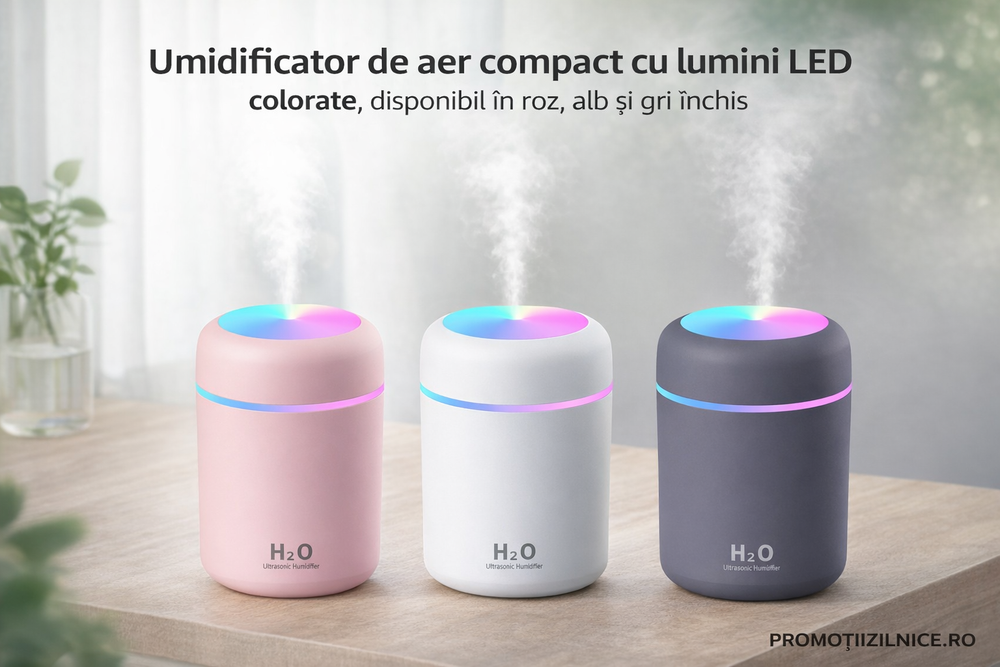 Set 2 Difuzor Aromaterapie cu LED RGB Silentios pentru Casa, Birou si Masina + CADOU 12 Sticlute Aroma PromotiiZilnice