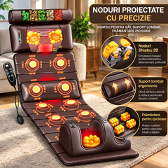 Saltea de Masaj Corporal 5 în 1, cu Încălzire, Shiatsu, Vibrații, Tracțiune cu Aer, 20 Noduri Cervicale, 24 Noduri pentru Picioare, Pliabilă PromotiiZilnice