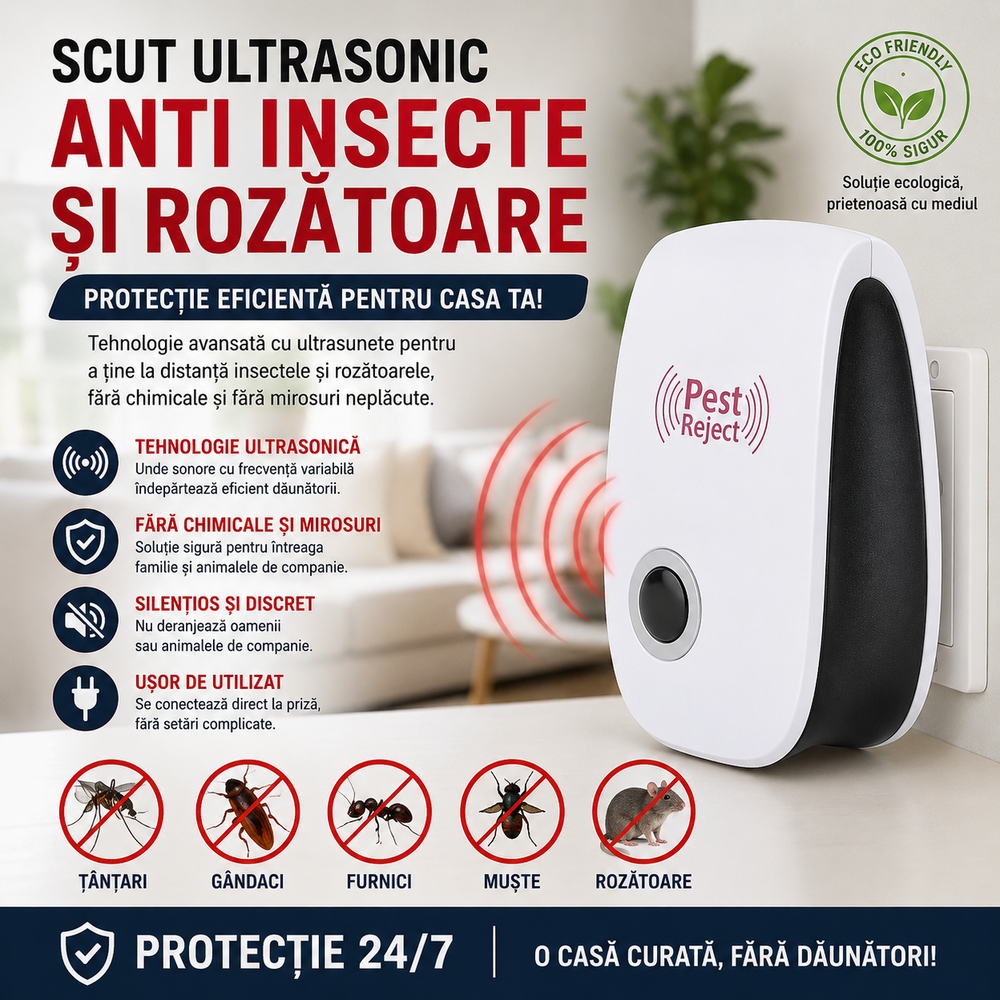 Set 5 Bucati Aparat Ultrasonic Anti Tantari, Gandaci, Furnici si Rozatoare PromotiiZilnice