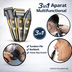 Aparat de Tuns 3-în-1 Multishaver – Trimmer Tuns, Barbierit & Îndepărtare Păr Nas/Urechi – Lame Oțel Inoxidabil PromotiiZilnice