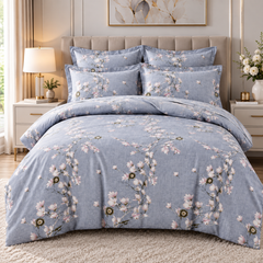 Lenjerie de Pat din Finet, 4 Piese, Model Floral, Gri Powersale