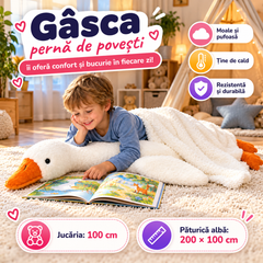 Jucărie de Pluș 2 în 1 cu Păturică Pufoasă 200 × 100 cm, Fermoar Ascuns, Panda, Gâscă, Ursuleț sau Elefant, Model la Alegere Powersale