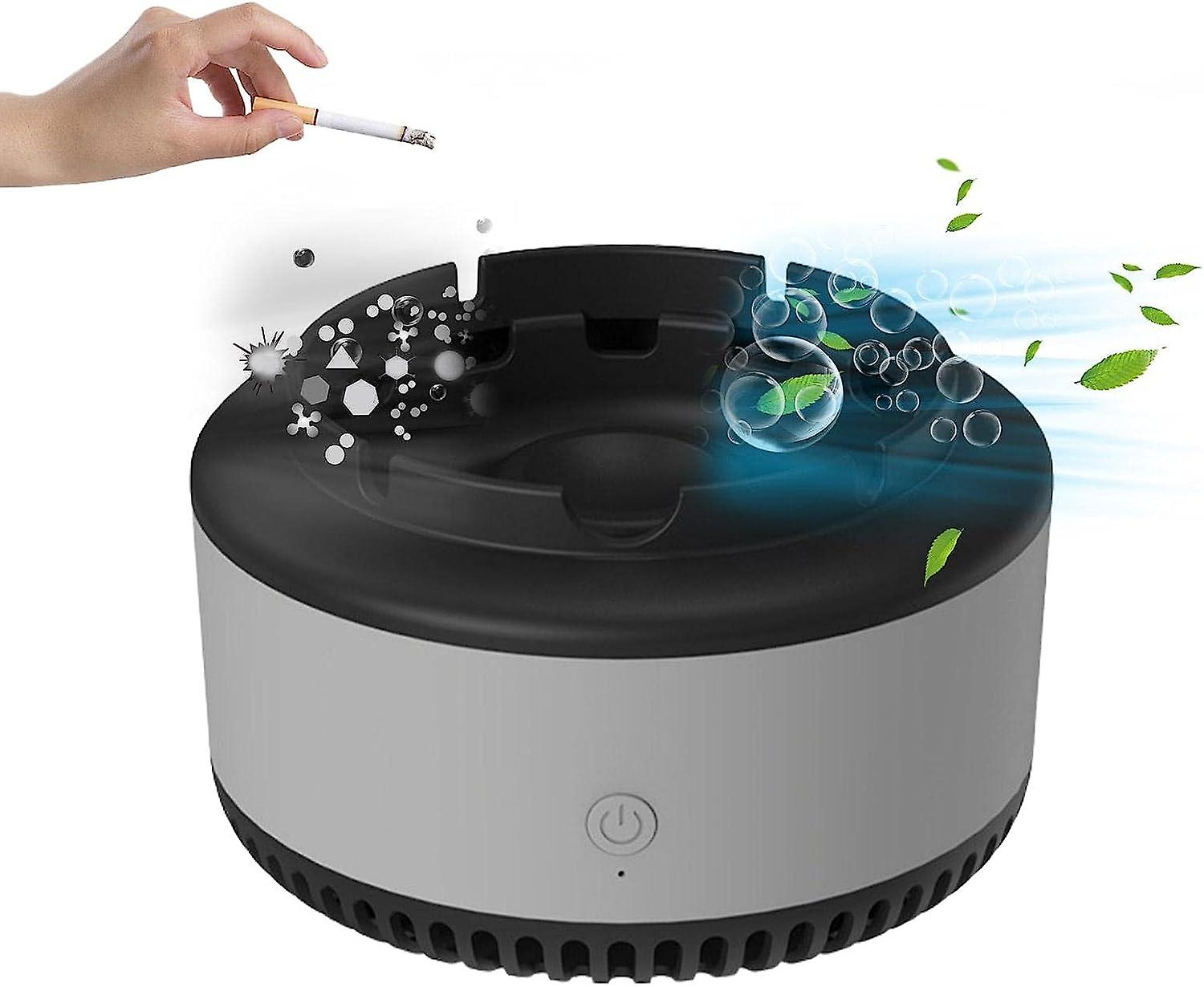 Scrumiera electrica cu aspiratie directa, suport din rasina epoxidica anti-topire, cu functie de purificare a aerului, odorizant pentru eliminarea mirosului, functioneaza cu baterii AA, gri - PromotiiZilnice