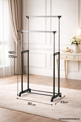 Suport Haine Dublu Reglabil cu Roti 100-170 cm – Stender Metalic pentru Umerase, Organizator Garderoba PromotiiZilnice