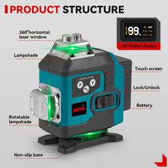 Nivela laser 4D, 16 linii, cu telecomanda, cu 1 baterie, albastru/negru - PromotiiZilnice