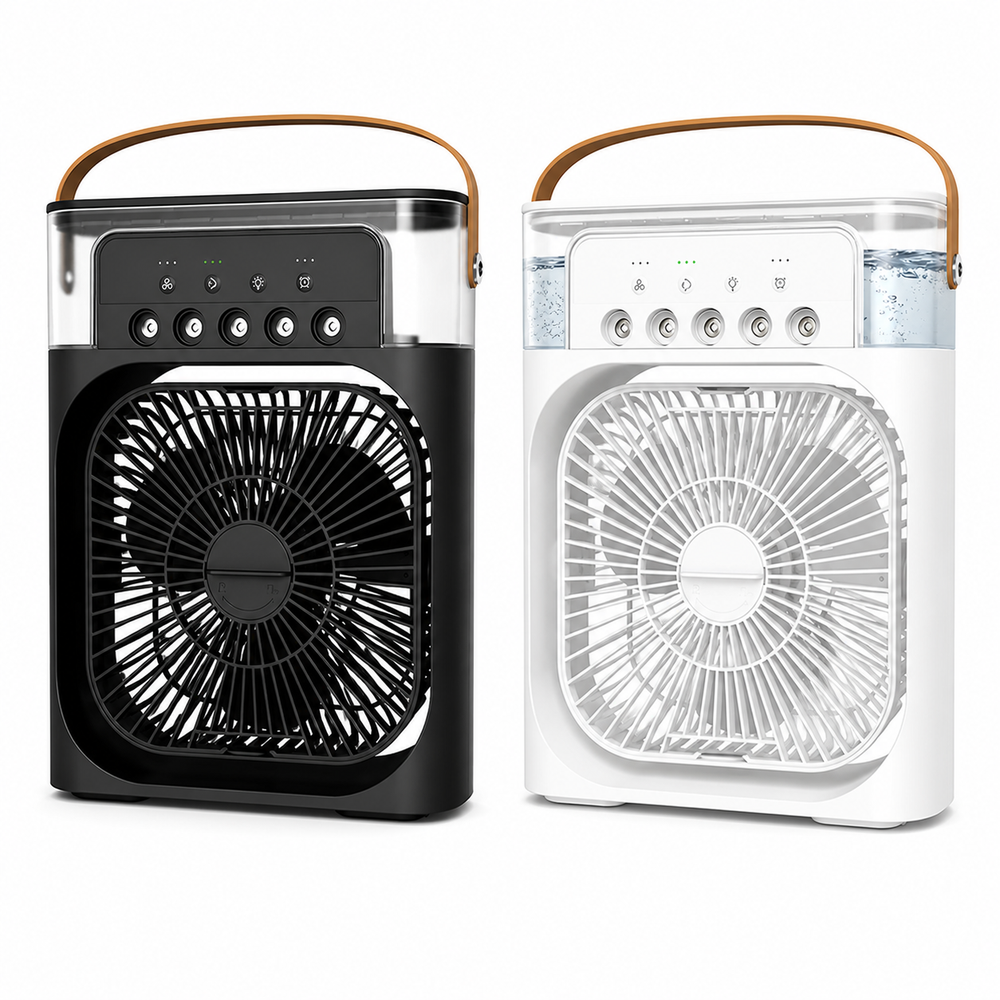 Mini Ventilator Portabil 3 în 1 cu Răcire Aer, Umidificator și Purificator, Rezervor 600ml, Iluminare RGB 7 Culori, 3 Trepte de Viteză, USB – Ideal pentru Birou, Dormitor și Camping PromotiiZilnice