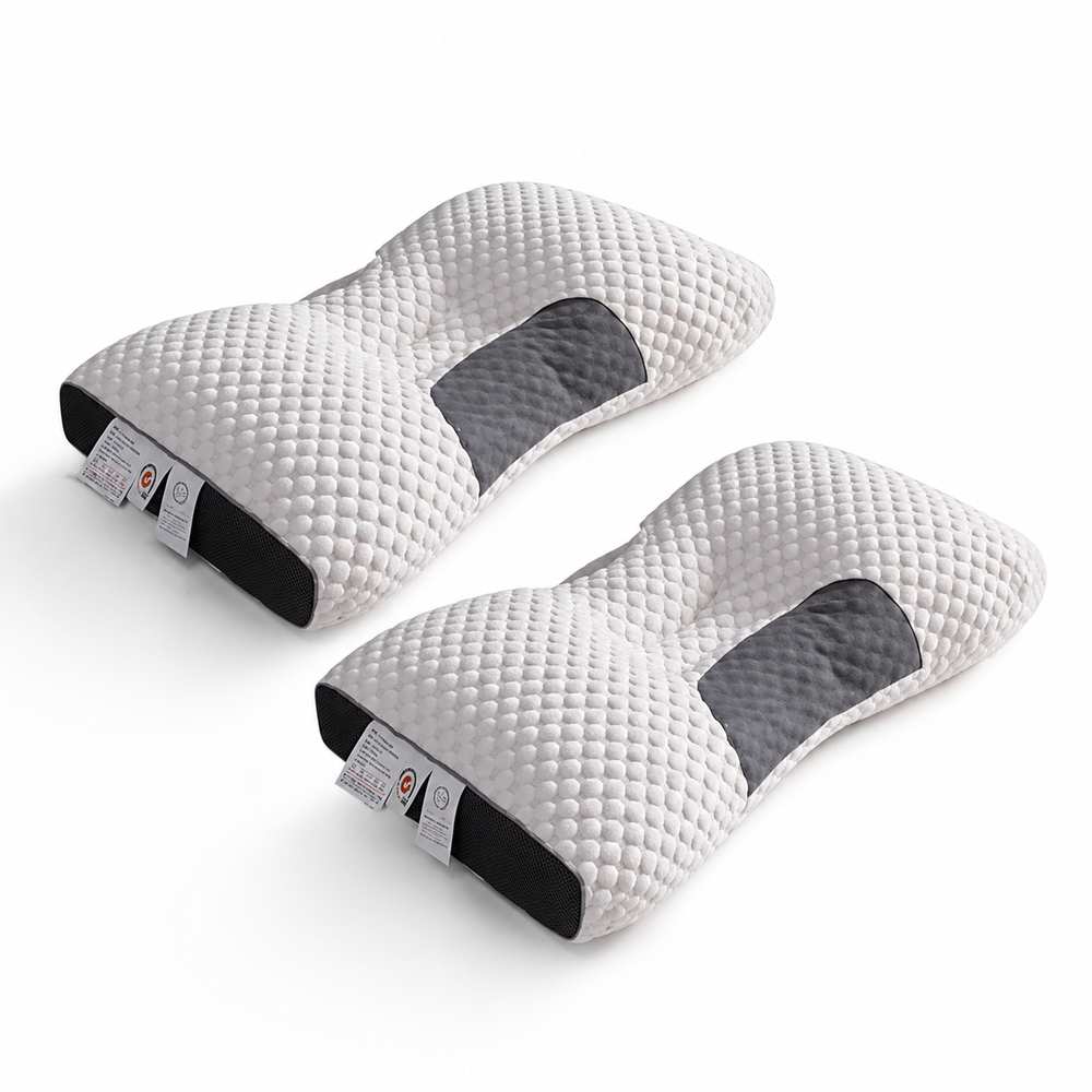 Set 2 Perne Anatomice din Spumă cu Memorie, Reglabile pe Înălțime, Suport Cervical, Husă Respirabilă, 65 x 40 cm PromotiiZilnice