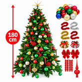 Brad Artificial 180 cm cu 380 Ramuri, Globuri Multicolore, Beteală, Fundițe și Ornamente Decorative PromotiiZilnice
