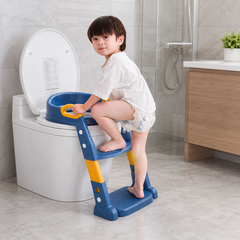 Reductor WC pentru Copii cu Scăriță Reglabilă, Pliabil, Antiderapant, Compatibil Universal, Roz & Albastru Powersale