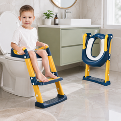 Reductor WC pentru Copii cu Scăriță Reglabilă, Pliabil, Antiderapant, Compatibil Universal, Roz & Albastru Powersale