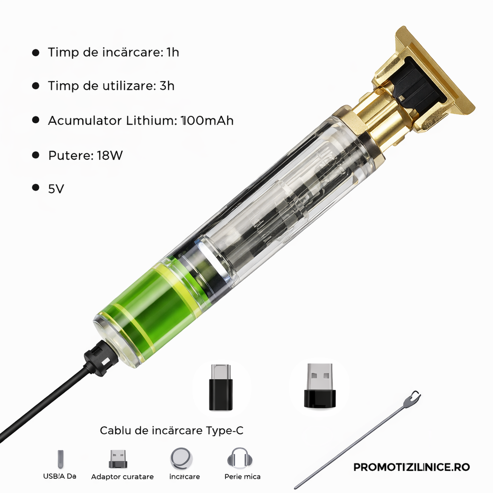 Pachet 2 bucati Masina de tuns profesionala, reincarcabila USB, lama T precisa, pentru par, barba si contur PromotiiZilnice