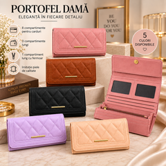 Portofel Damă Mare 20 × 10 cm – 5 culori, 8 Compartimente pentru Carduri, Portofel Elegant și Practic Powersale