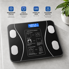 Cantar Smart Bluetooth cu Analiza Corporala Completa, IMC, Grasime, Masa Musculara si Apa Corporala, Aplicatie Android/iOS, Display LED, 180 Kg, Sticla Securizata PromotiiZilnice