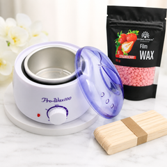 Set Epilare Profesional Pro Wax 100 + Ceară Film Wax Căpșuni 100g + 100 Spatule din Lemn | Kit Complet Epilare Acasă & Salon LUXORYABEAUTY