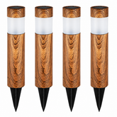 Set 4 Lampi Solare LED pentru Gradina si Alei, Aspect Lemn Natural, Aprindere Automata, Rezistente la Intemperii, Lumina Alba Calda BoomSale
