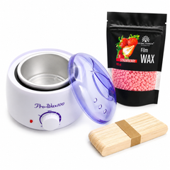 Set Epilare Profesional Pro Wax 100 + Ceară Film Wax Căpșuni 100g + 100 Spatule din Lemn | Kit Complet Epilare Acasă & Salon LUXORYABEAUTY