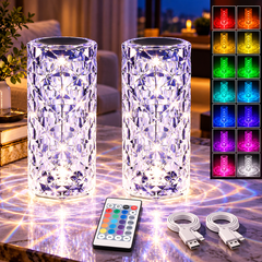 Set 2 Lămpi LED Ambientale RGB, Tip Cristal, cu Telecomandă, Control Tactil, Reîncărcabile USB, Efecte Luminoase PromotiiZilnice